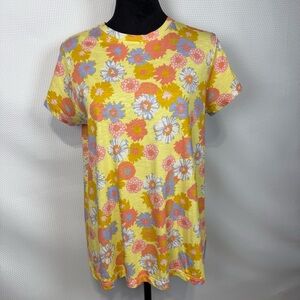 Marine Layer Swing Crew Tee T-shirt Yellow Retro Floral Size Medium Modal